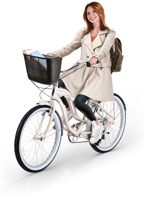Cyclist on Balcoltra riding her bike (decorative)
